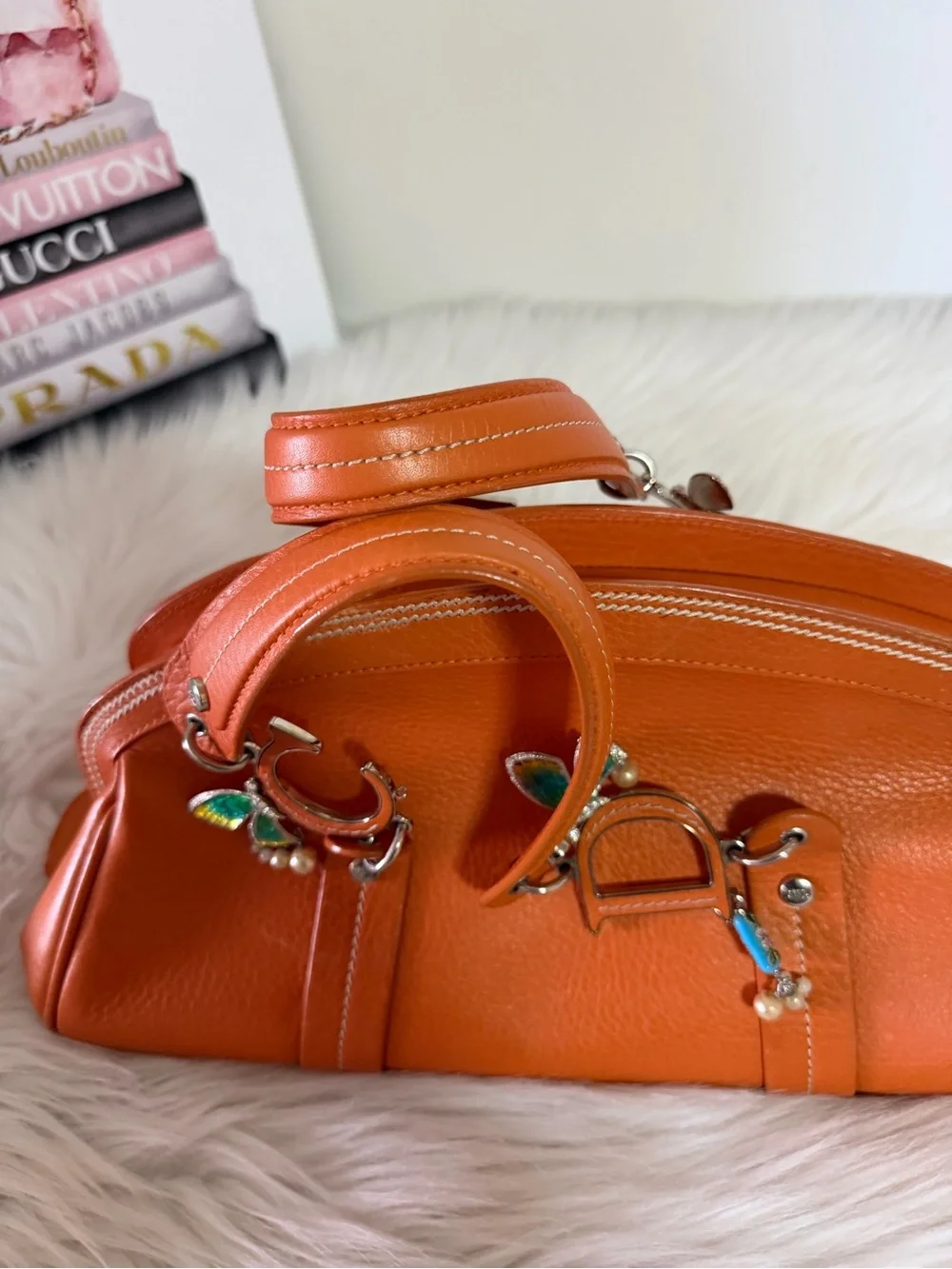 Dior Limited Edition Orange Leather Top-Handle Bag.